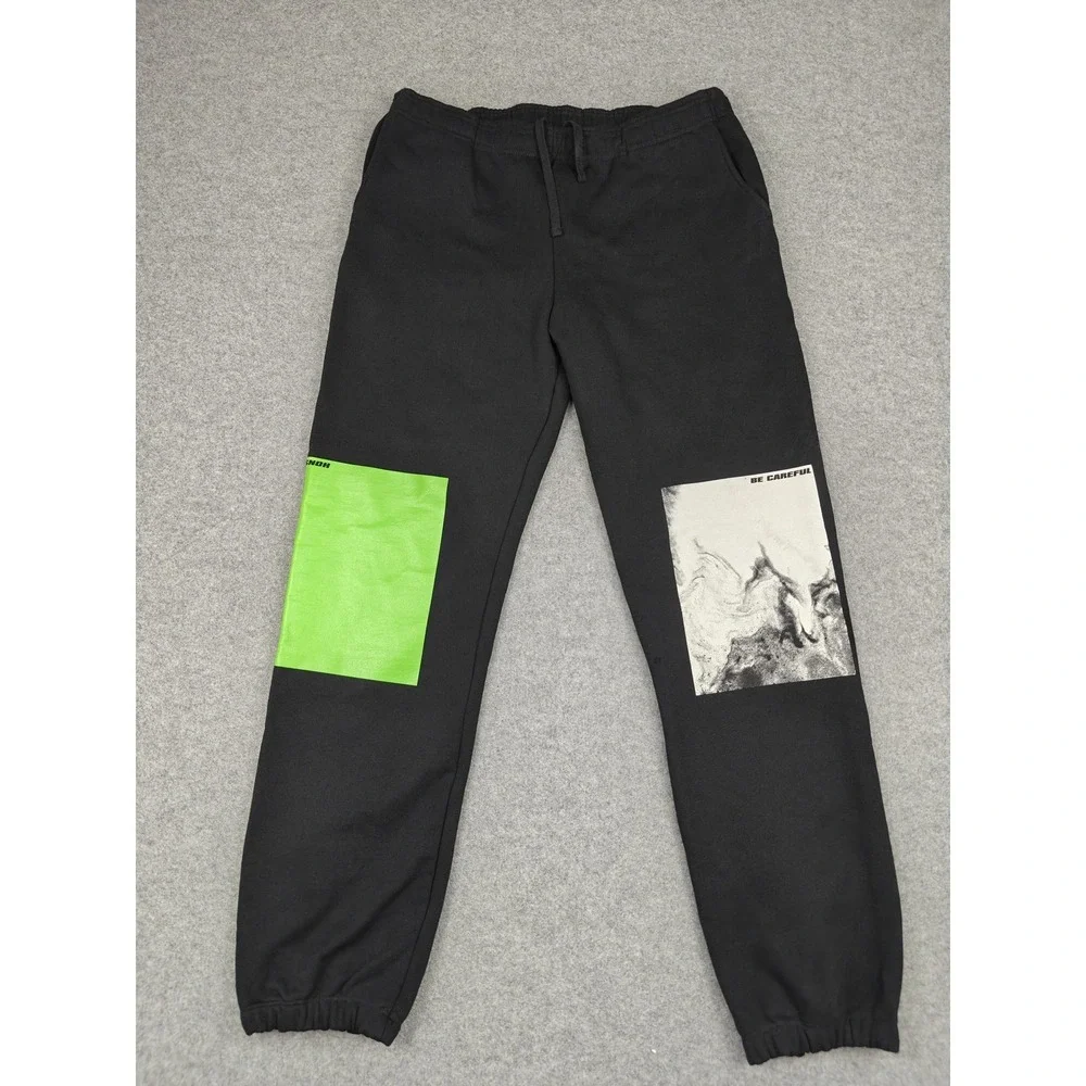 SNOH Pants Mens 2XL Black Heavyweight Fleece Joggers Graphic Colorblock USA